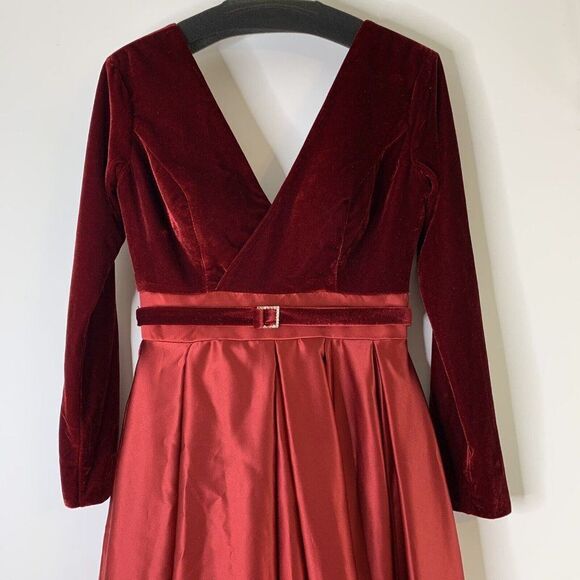 Bridess Velvet Satin Gown Size 6 Long Formal Wedding Bride Dress Slit Pockets - Picture 3 of 12